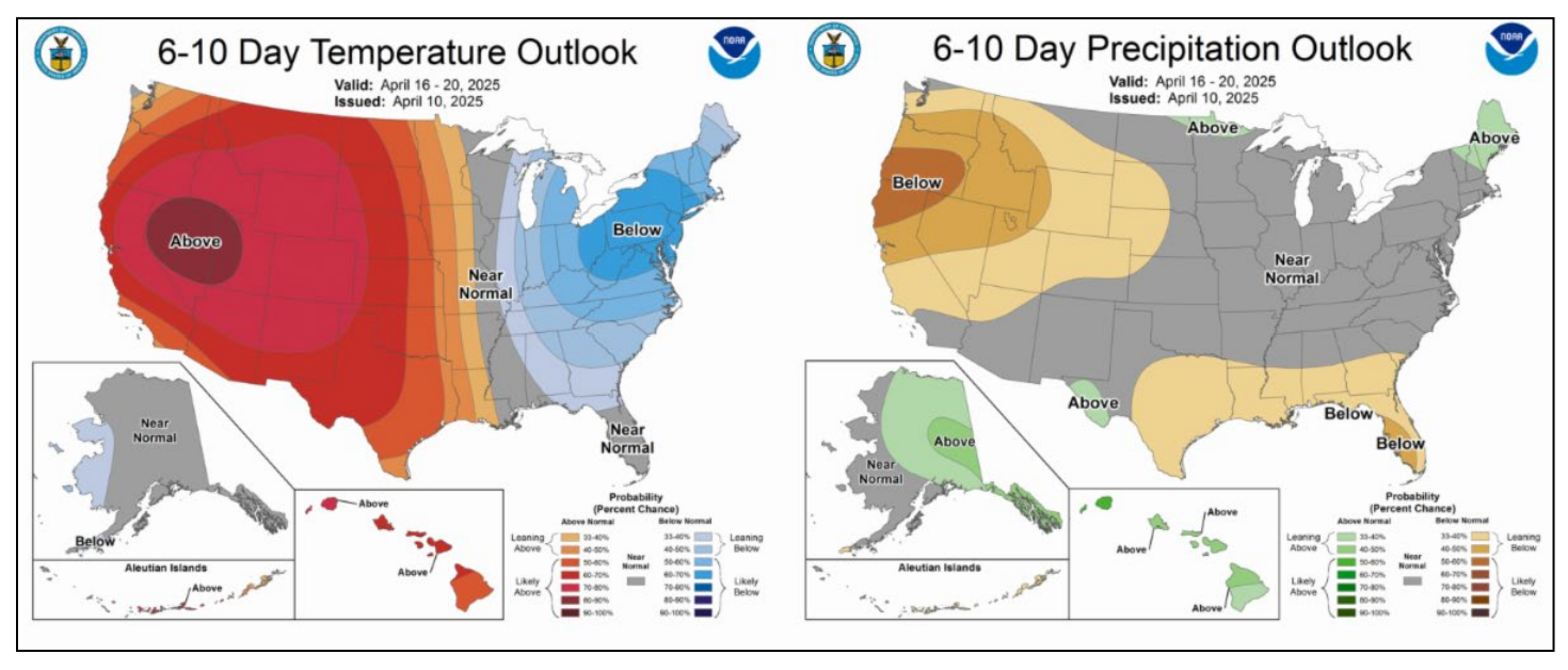 US temperature and precipitation outlook, April 2025
